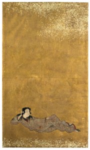 Liegender Jüngling, Japan, frühes 17. Jh., Tusche und Farben auf Goldgrund, Sammlung Preetorius im MFK, Inv.-Nr. 88-310 204